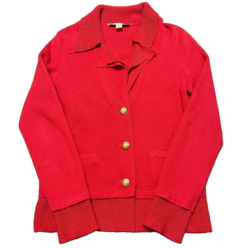 Belford 100% Pima Cotton Knit Cardigan Size S Red Gold Crest Buttons Capsule